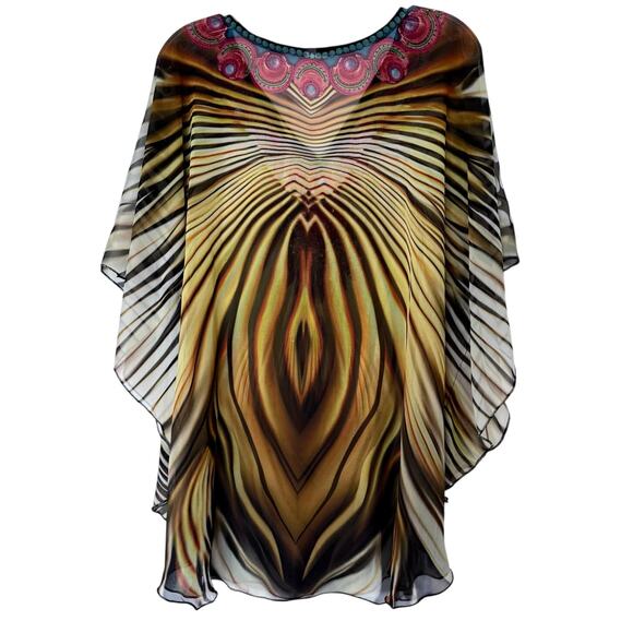 Y2k Embellished V-Neck Beaded Sheer Tunic Dress Colorful One Size - Picture 2 of 8